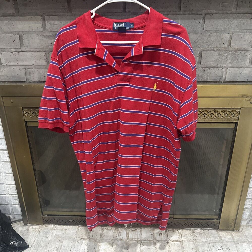 Polo Ralph Lauren Golf Shirt Men’s Size XL Red White Blue Striped Short Sleeve